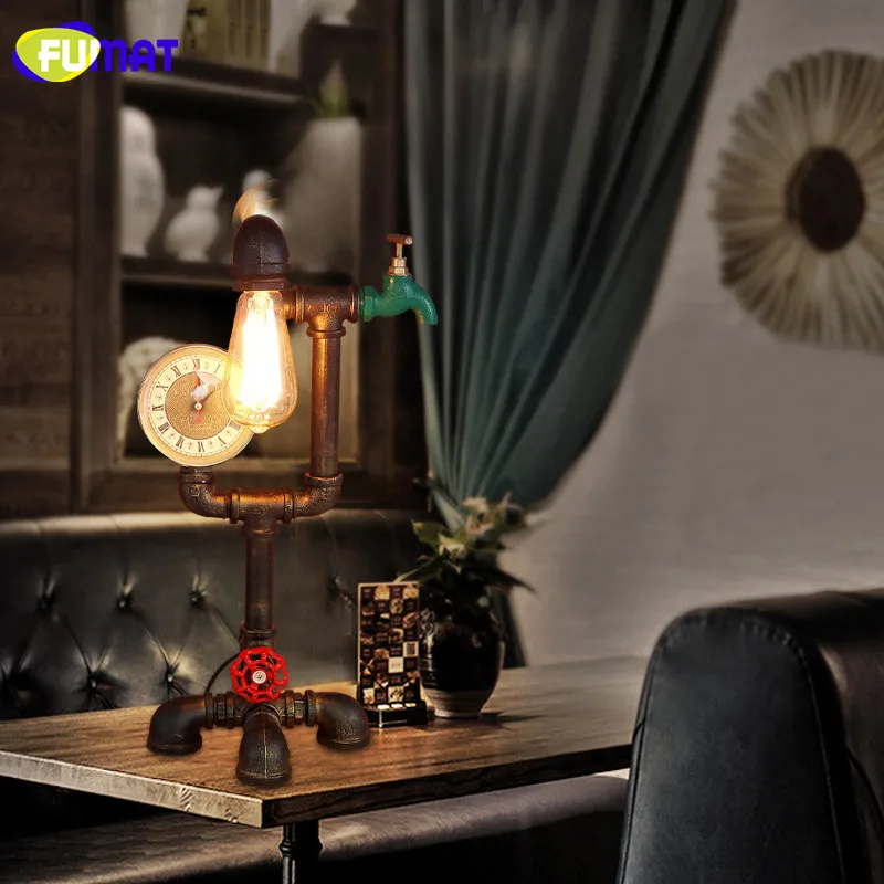 Фумат Лофт винтажная промышленная Труба Настольная лампа с Ретро Эдисоном