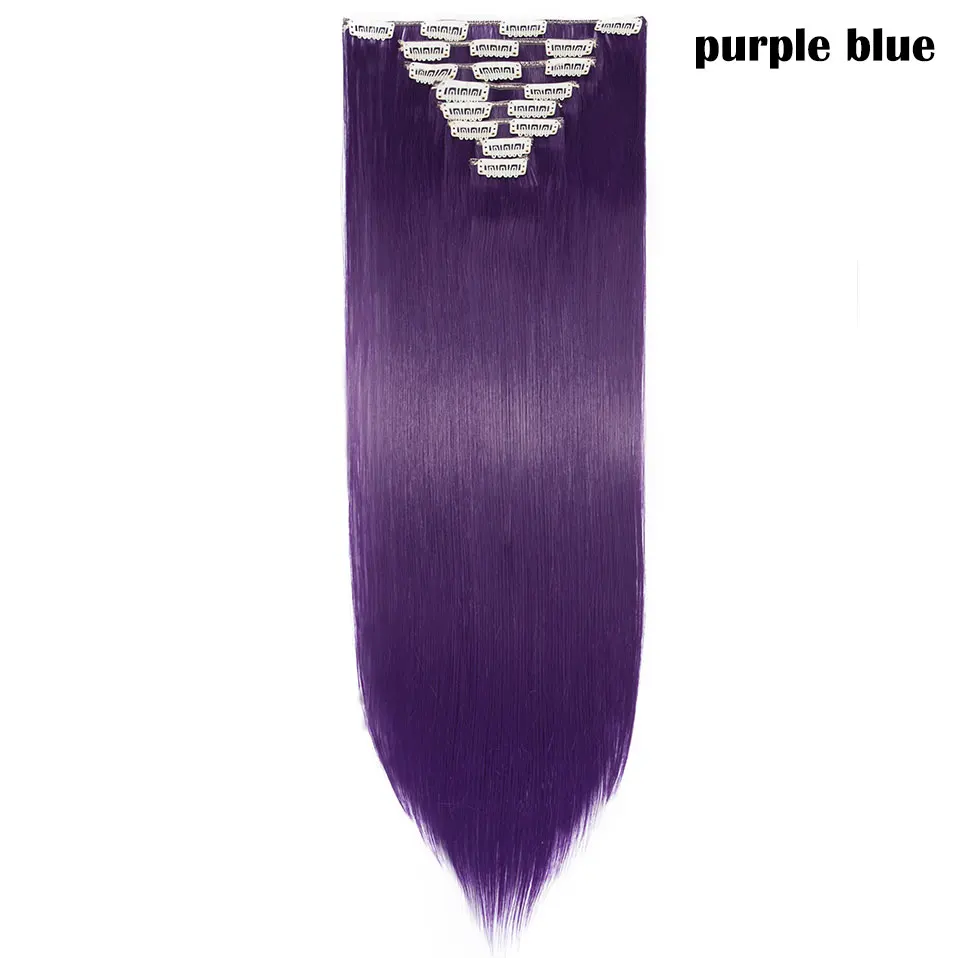 purple blue SNOILITE 8 шт./компл. 26 дюймов 18 зажимы длинные прямые волосы на заколках для наращивания из искусственных волос заколки для волос для женщин, черный парик, заколки, заколки для волос - Цвет: purple blue
