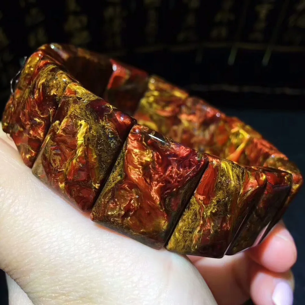 Браслет с натуральным огнем Pietersite красный желтый растягивающийся драгоценный