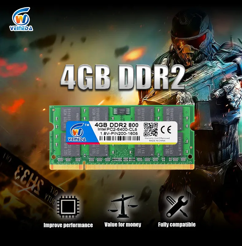VEINEDA Sodimm ddr2 1 Гб 2 ГБ 4 ГБ 800 МГц для ноутбуков Intel amd поддержка памяти ddr2 sodimm 667 ddr 2 4 Гб