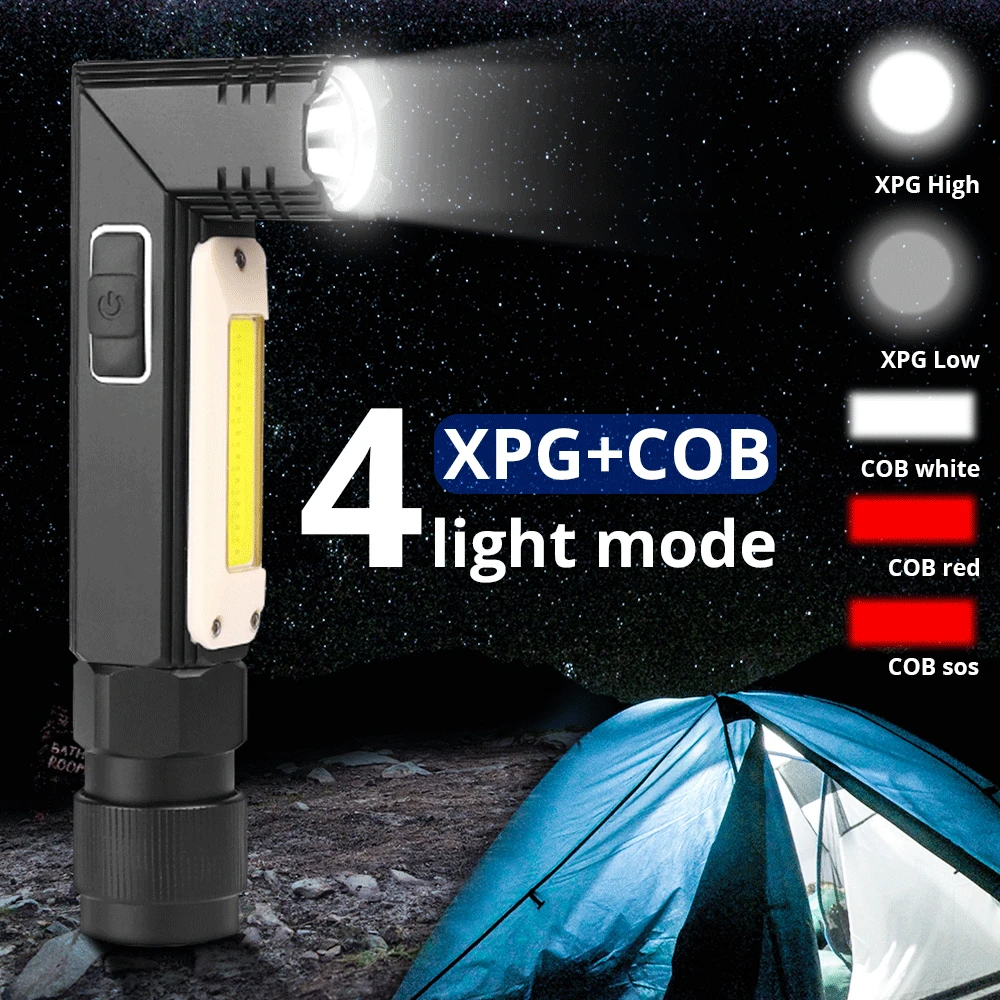 Светодиодный фонарик ультра яркий водонепроницаемый COB свет USB Перезаряжаемый