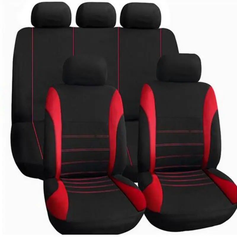 

9 Part Washable Breathable Polyester 5 Seat Car Seat Covers Protect Black Red