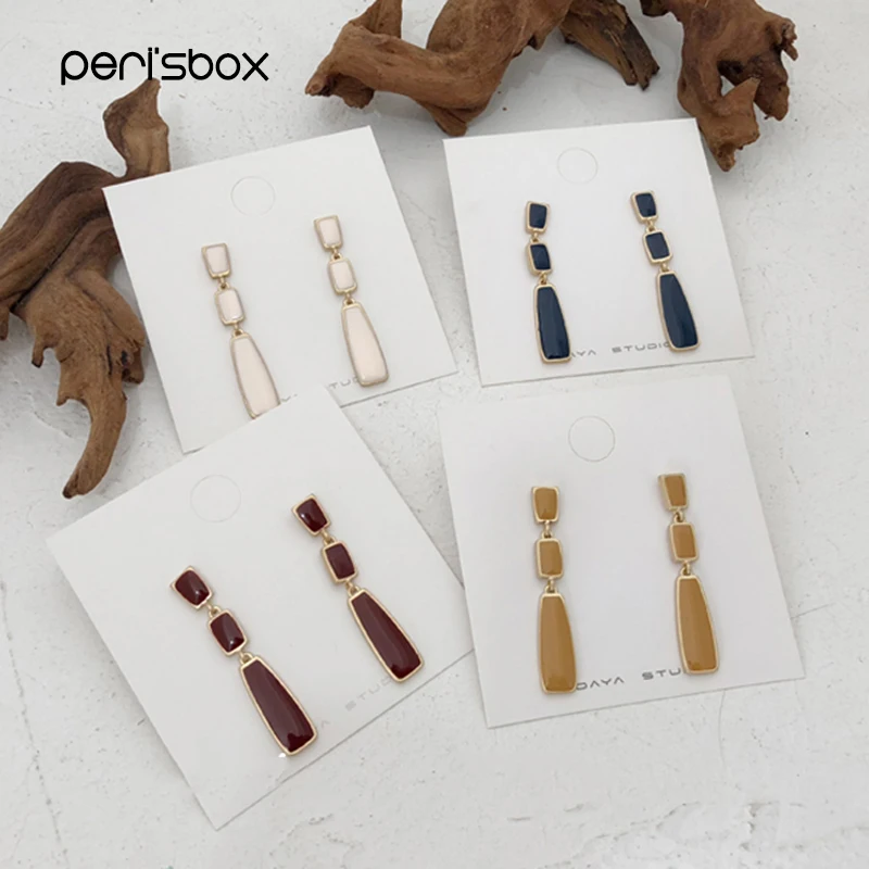 Женские Геометрические серьги Peri'sbox длинные висячие с эмалью 4 цвета Винтажные