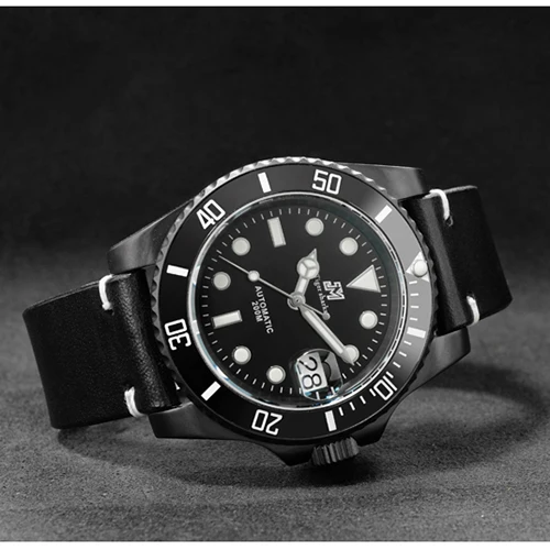 black dial Автоматические часы San Martin, модные часы из нержавеющей стали, Водонепроницаемость 200 м, черный, зеленый циферблат, повседневные спортивные наручные часы для дайвинга - Цвет: black dial