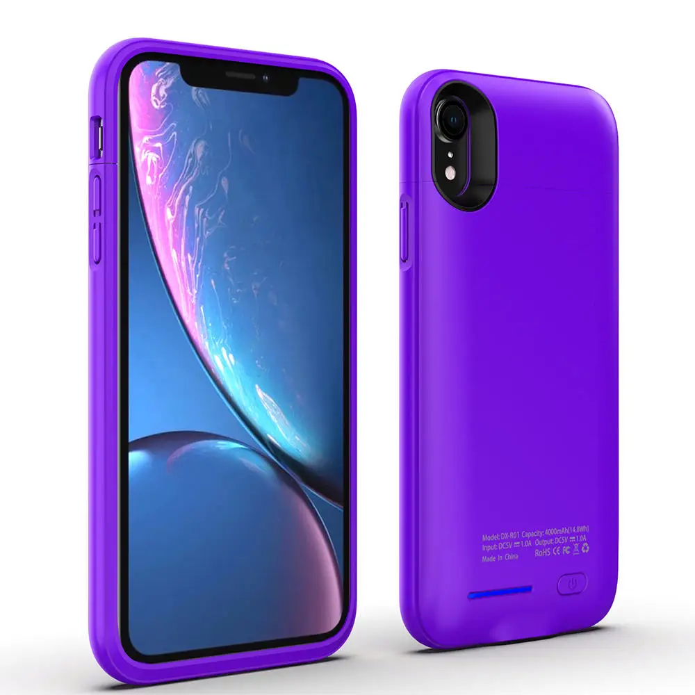 Purple 4000 мАч батарея чехол для iphone XR батарея зарядное устройство чехол Крышка смартфона банк питания для iphone XR батарея Чехол - Цвет: Purple