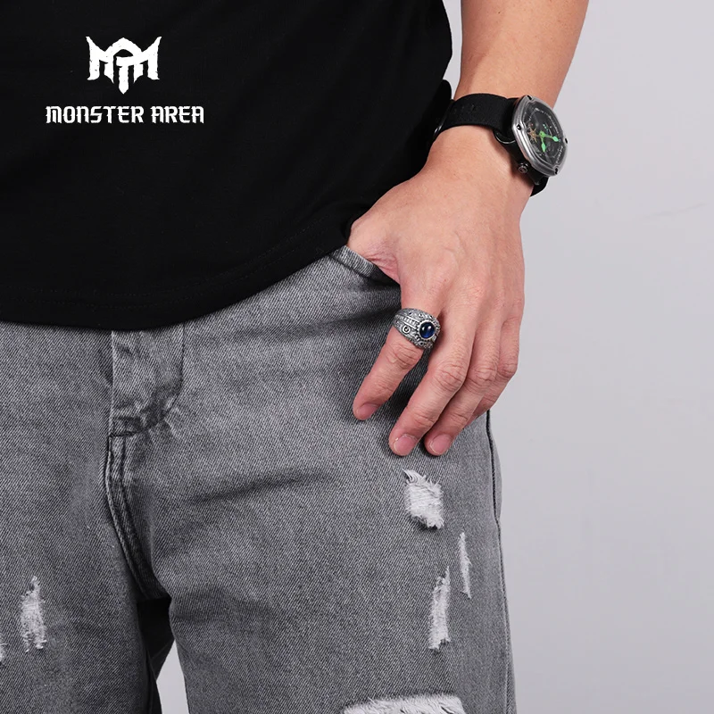 MONSTER AREA Luxury Sterling Silver Mens Ring Adjustable Trendy Classic Vintage Jewelry | Украшения и аксессуары