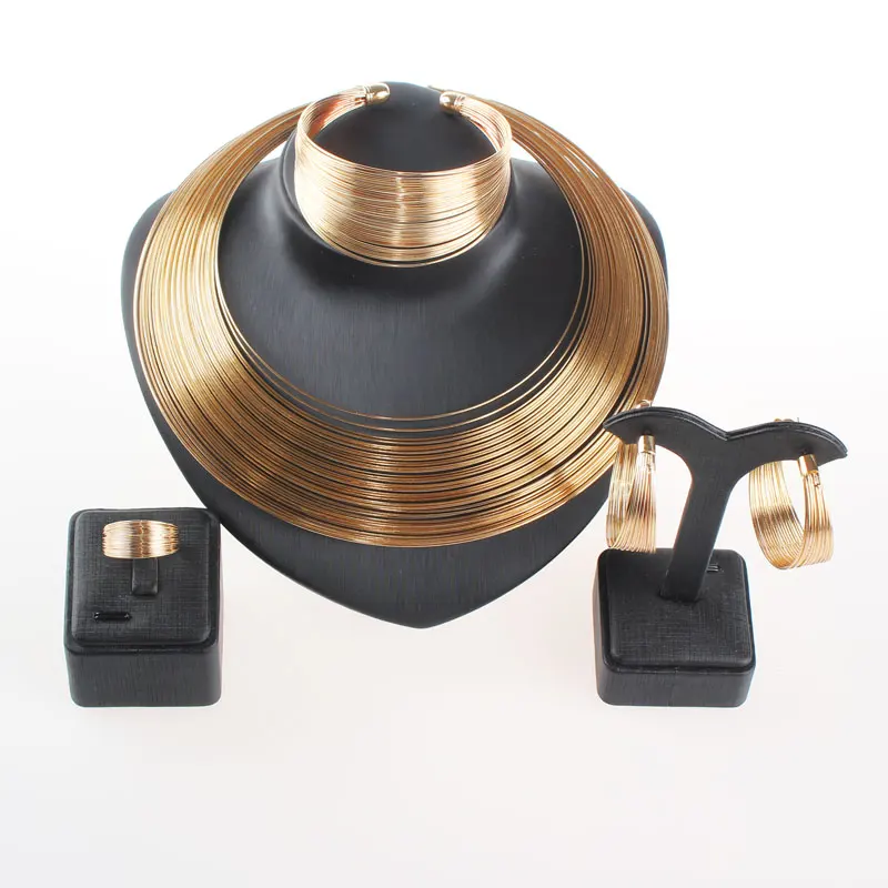 Модный позолоченный/посеребренный набор из нескольких нитей ожерелье серьги