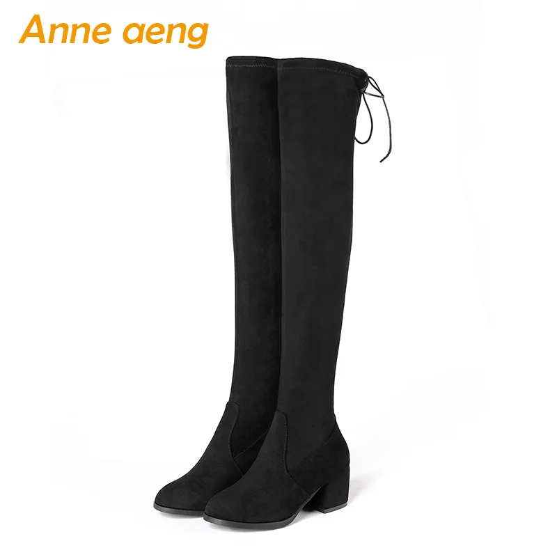 Winter Women Over-The-Knee Boots High Heel Square Toe Fashion Sexy Ladies Shoes Black Snow Thigh Big Size 33-45 | Обувь