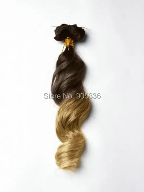 Clip in two tone dark brown ombre light golden blonde wavy brazilian virgin human hair extensions 100g |
