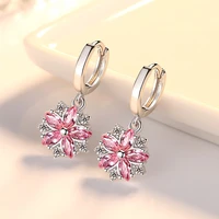100 925 sterling silver fashion shiny cz zircon rose flower ladiesdrop earrings jewelry women christmas gift drop shipping