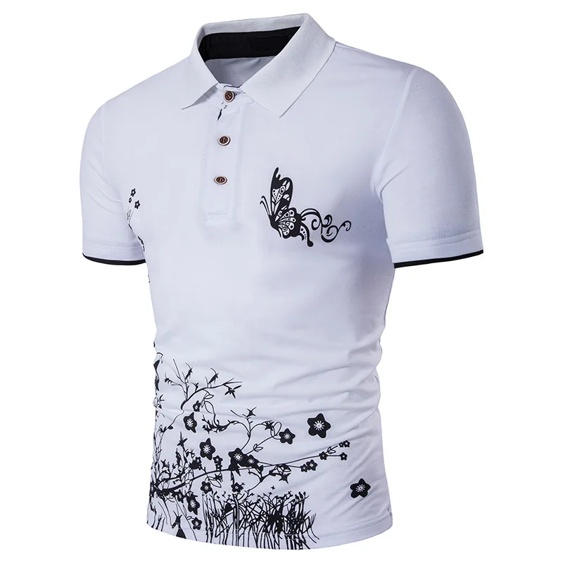 

2018 summer polo shirt trade new men's flower print lapel short-sleeved plus size poloshirt men chinese style