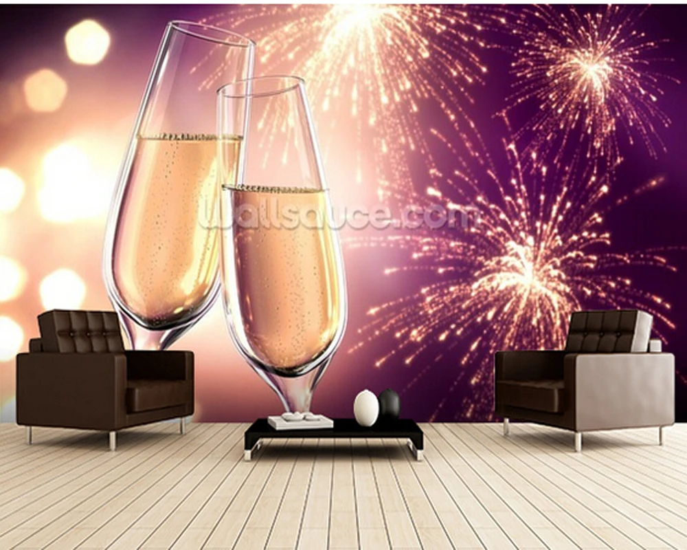 Custom modern wallpaper Champagnerglaser Violett mit Feuerwerk 3D photo for living room kitchen restaurant bar wall | Обустройство