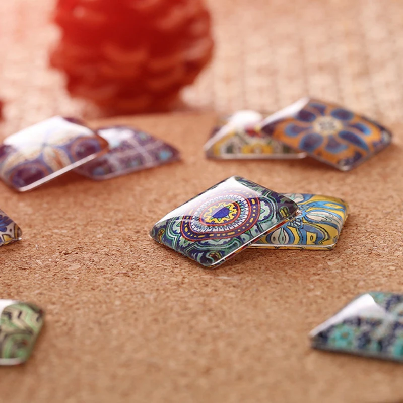 10/15/20/25MM Fashion Popular Flower Pattern Square Handmade Photo Glass Cabochons & Glass Dome Cover Pendant Cameo Settings