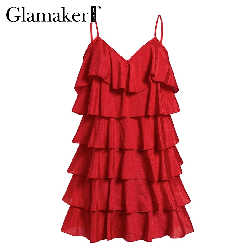 Красный Glamaker, гофрированное шифоновое облегающее синее платье, женское короткое пляжное розовое платье с открытой спиной, элегантный сексуальный женский летний мини-платье для вечеринки - Цвет: Красный