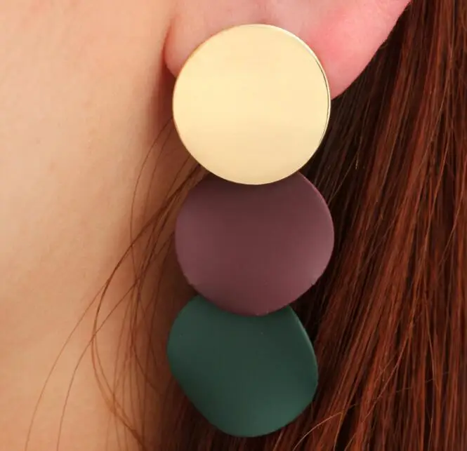 3 Colors Elegant Round Metal Uneven Earrings for Women 2020 New Geometric Alloy Long Stud Fashion Jewelry Gift | Украшения и