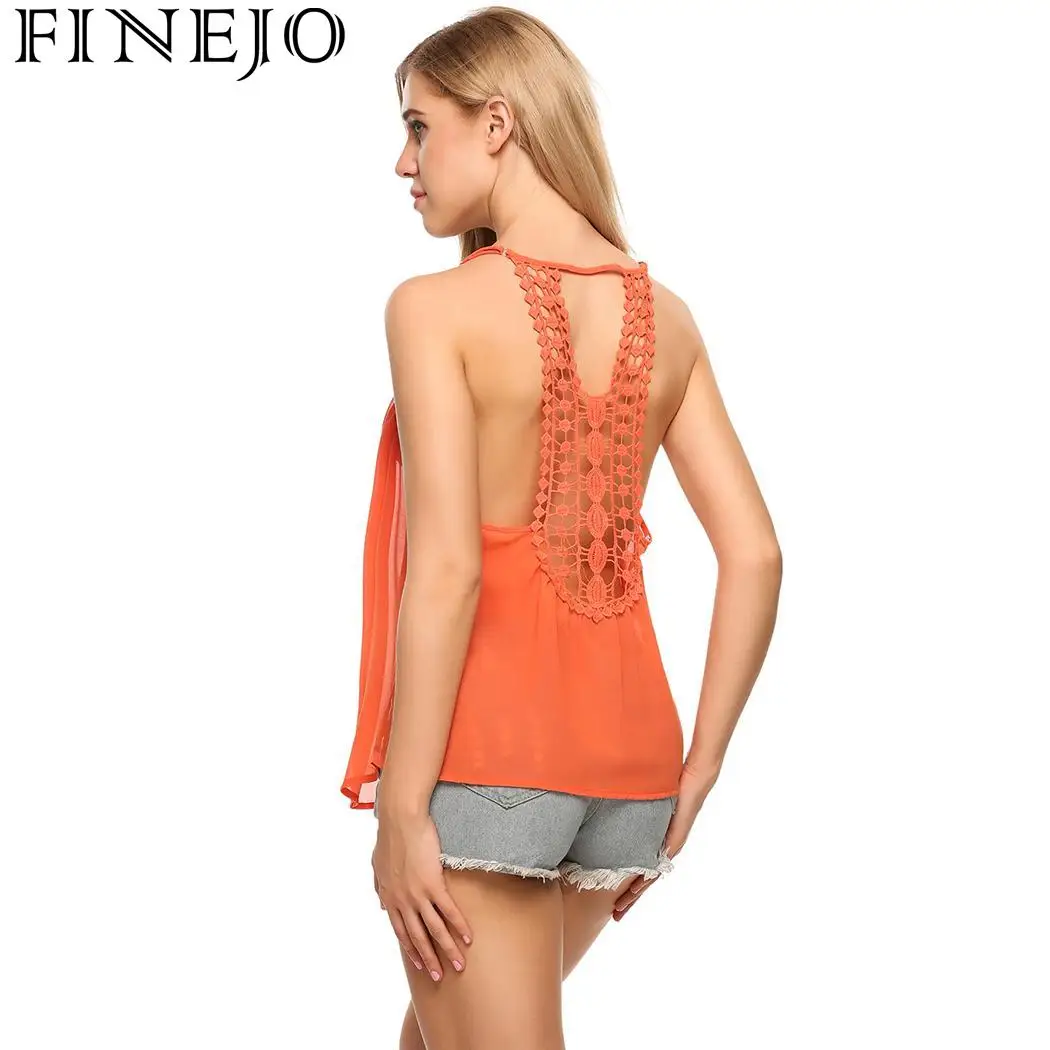 FINEJO Loose Strap Back Hollow Chiffon Women Camis Sexy Casual Beach | Женская одежда