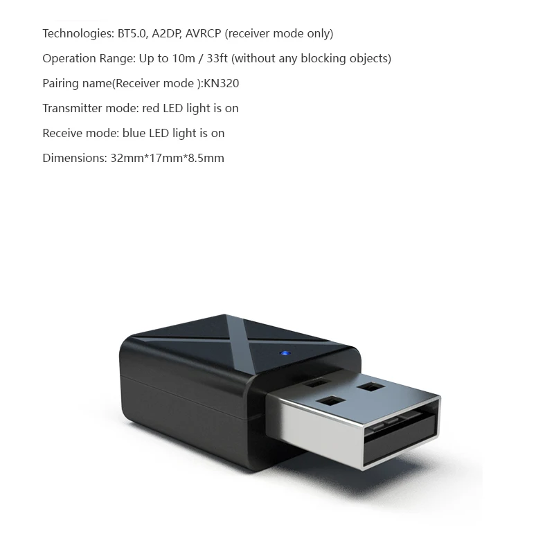 KN320 2 в 1 5,0 Bluetooth приемник передатчик 3,5 мм AUX USB стерео Muisc беспроводной Bluetooth адаптер для автомобиля ТВ ПК высокое качество