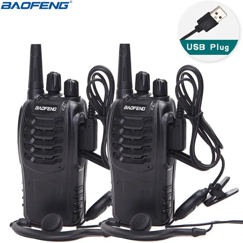 

Портативная рация Baofeng с USB-зарядным адаптером, 2 шт., радио CB UHF 888S, коммуникатор, трансивер + 2 наушника