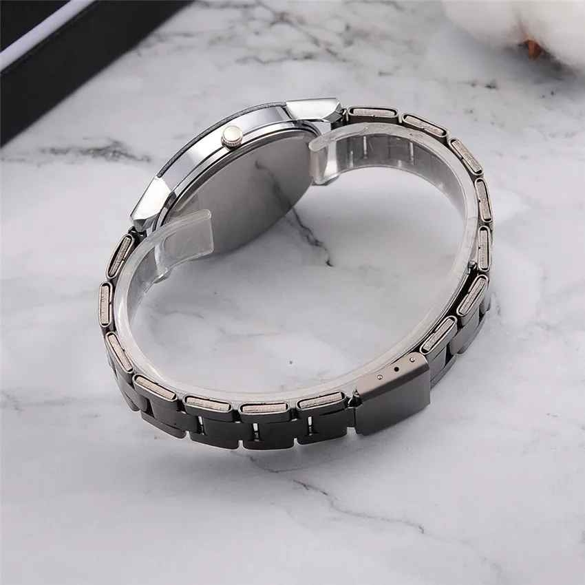 Женские кварцевые часы наручные с черным циферблатом из нержавеющей стали