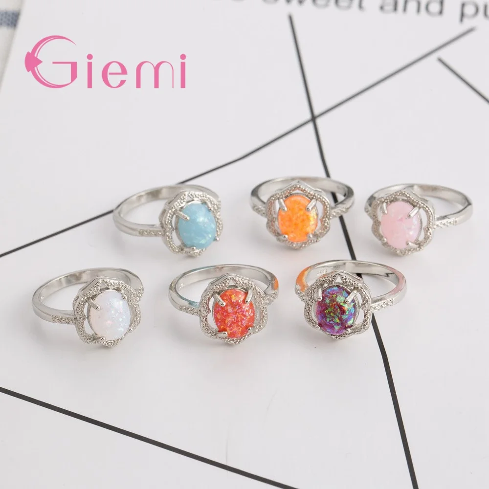 

Hot Promotion 925 Sterling Silver Jewelry Elegant Women Flower Rings Fire Opal Wedding Engagement Bague for Femme Lovers