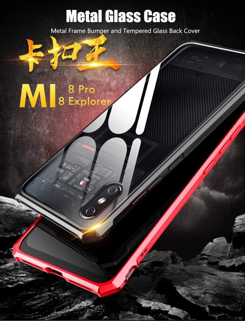OMEVE для Xiaomi mi 8 Pro Чехол mi 8 Explorer чехол металлический сплав рамка Прозрачный Закаленное стекло задняя крышка бампер для mi 8 Pro Funda
