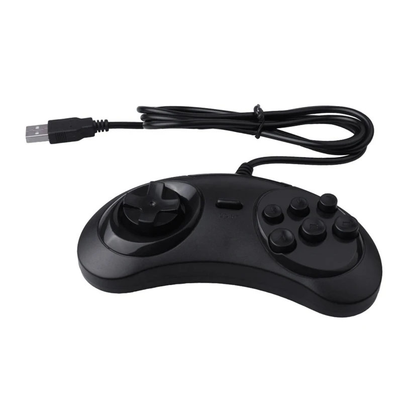 Gamepad Wired 6-Key Usb Game Controller Joypad For Sega Genesis / Md Pc 2 Y1301 Mac Mega Drive Black Plastic | Электроника