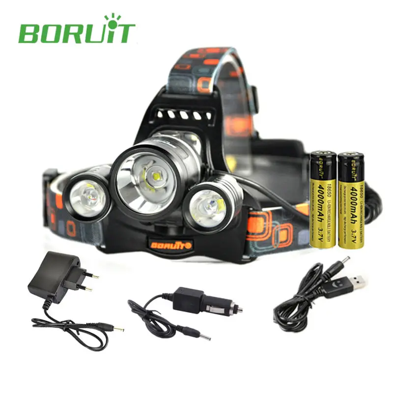 Boruit rj 5001 светодио дный фары перезаряжаемые 6000LM 3 XM L L2 USB туристический фонарик