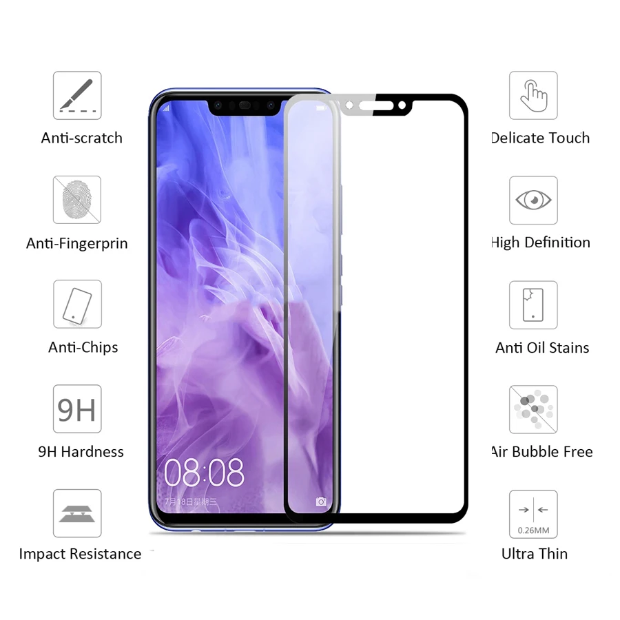 2.5D 9H закаленное стекло премиум класса для Huawei Nova 3i полное покрытие Защитная