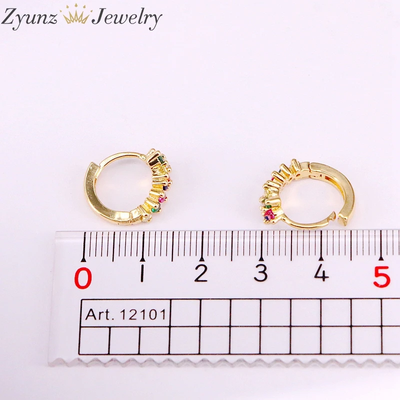 

10Pairs, Crystal Rainbow CZ Gold color Hoop Earrings CZ Crystal Micro Pave Zirconia Hoop