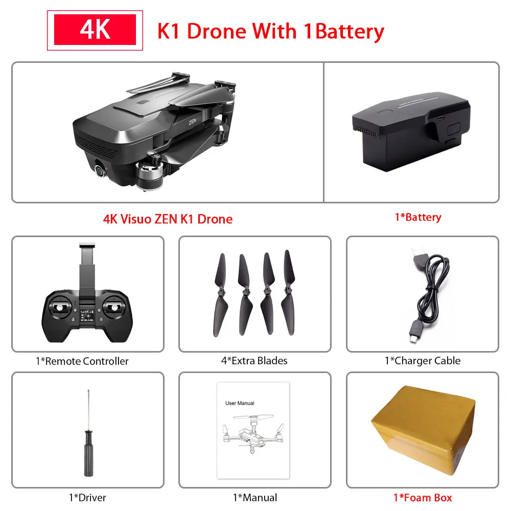 K1 1B Foam Box Visuo ZEN K1 gps Радиоуправляемый Дрон с 4K HD двойной камерой управление жестами 5G Wifi FPV Бесщеточный двигатель полёт 28 минут Дрон VS F11 B4W SG906 - Цвет: K1 1B Foam Box
