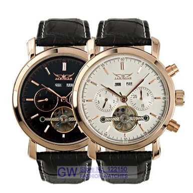 Tourbillon Men's gold case automatic Mechanical Celandar function Leather Wristwatch Original Brand Jaragar | Наручные часы