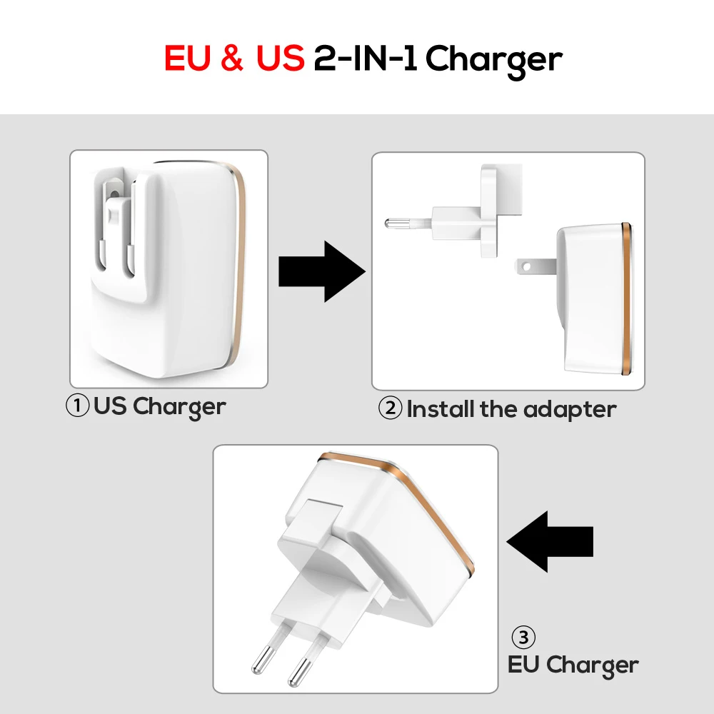 TOPK Quick Charge 3 0 USB Зарядное устройство штепсельная вилка стандартов ЕС и США 2 в 1