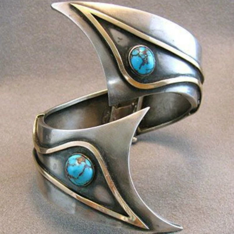 Новый стиль бирюзовый камень открытый палец кольцо для мужчин женщин Панк