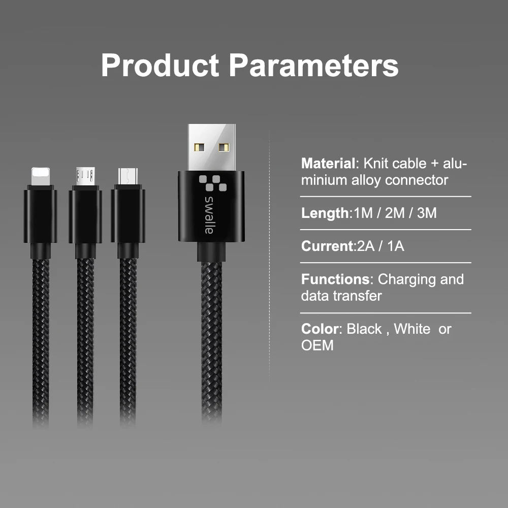 Swalle 3 в 1 USB кабель для iPhone xr Android зарядный кабель Micro зарядное устройство Шнур для мобильного телефона Micro usb type C кабель зарядного устройства