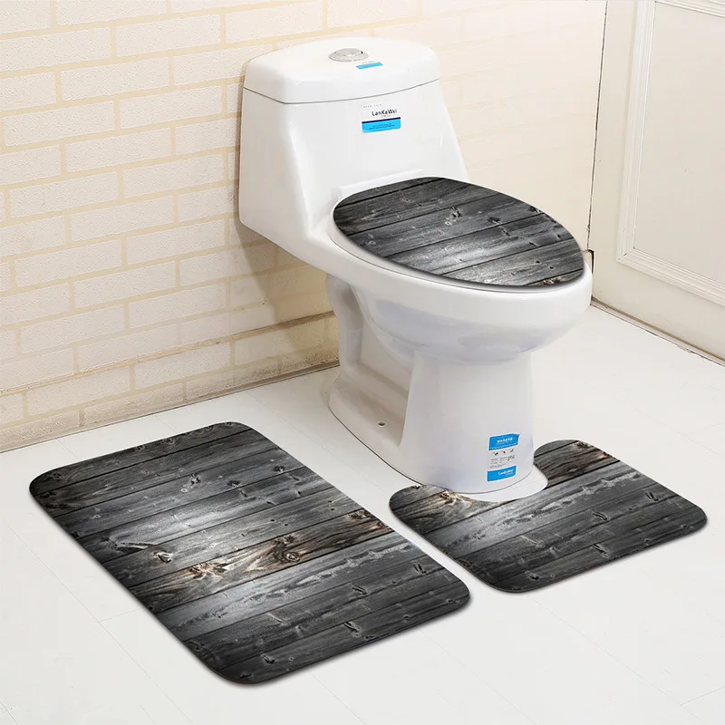 free shipping 3pcs classc banyo wood grain bathroom carpet toilet u type bath mat set non slip tapis salle de bain alfombra bano free global shipping
