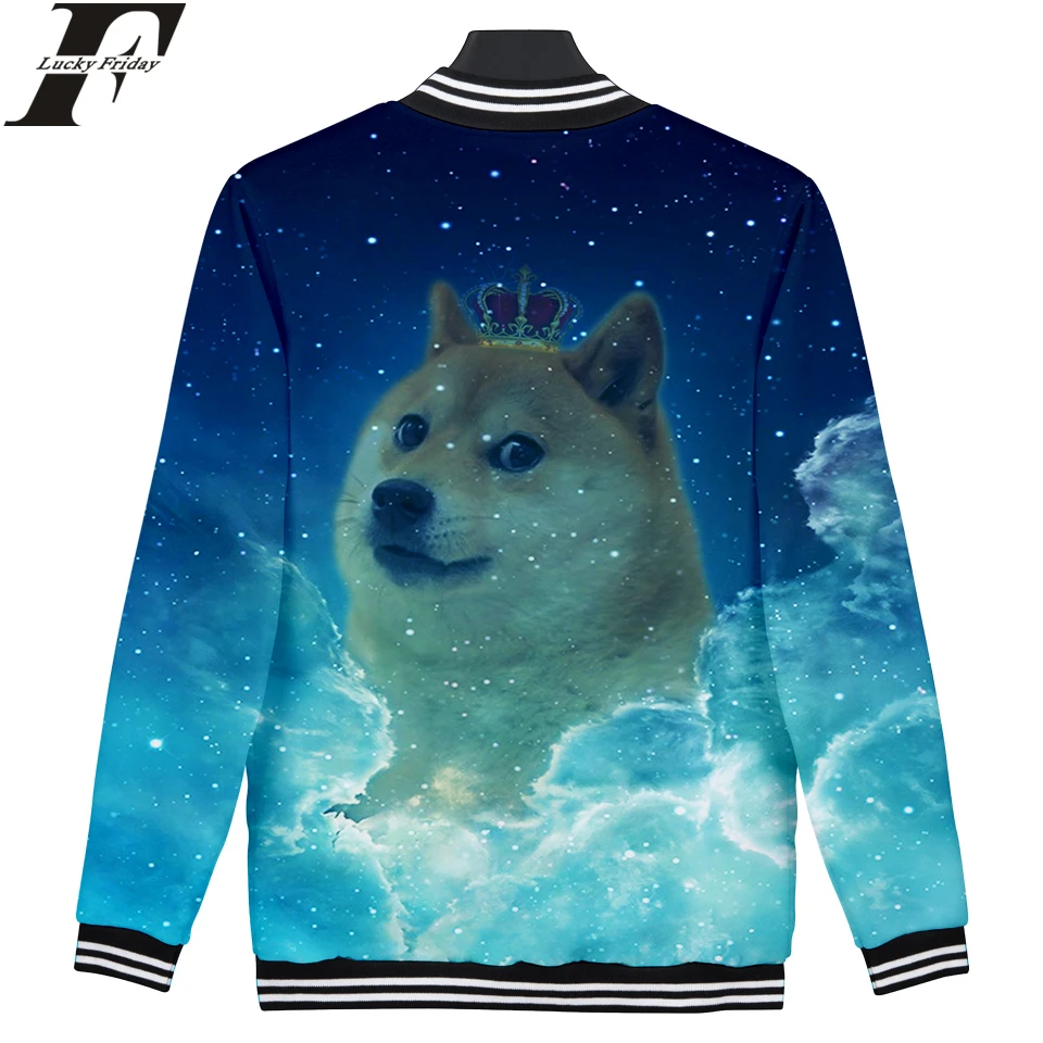 LUCKYFRIDAYF 2018 Doge Корона женская зимняя куртка-бомбер с 3D принтом для мужчин и женщин