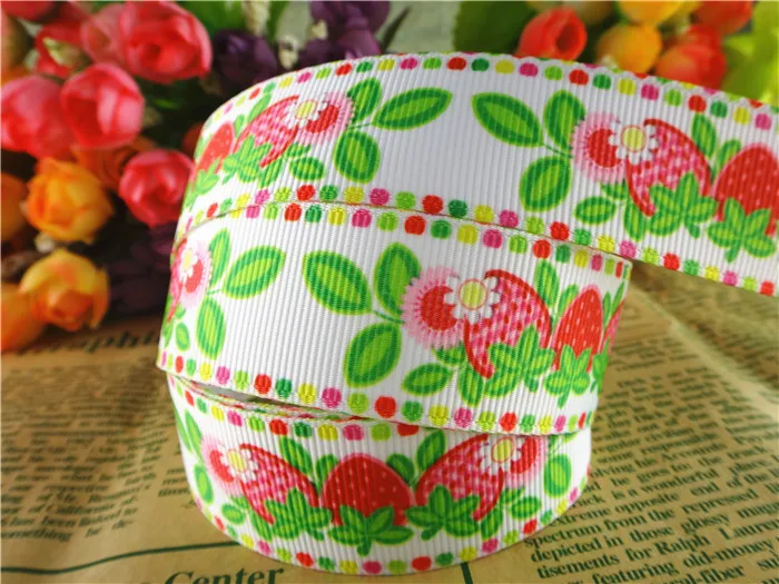 15080616 1'' (25mm) 50 yards strawberry flowers printed grosgrain ribbons cartoon ribbon hair accessories tape | Дом и сад