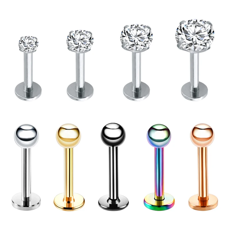 

2pcs 16G 6/8/10mm Bar Ball Clear Zircon Tragus Piercing Helix Ear Piercing Stud Labret Piercing Lip Nose Ring Cartilage Earrings