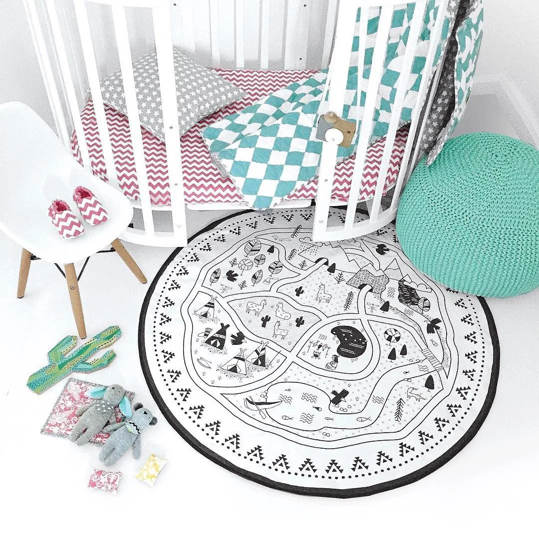 

Intelligence Kids DIY Graffiti Toy Baby Room Decor Carpet Portable Play Mat Large Durable Round kids Crawling Rug Carpet Blanket