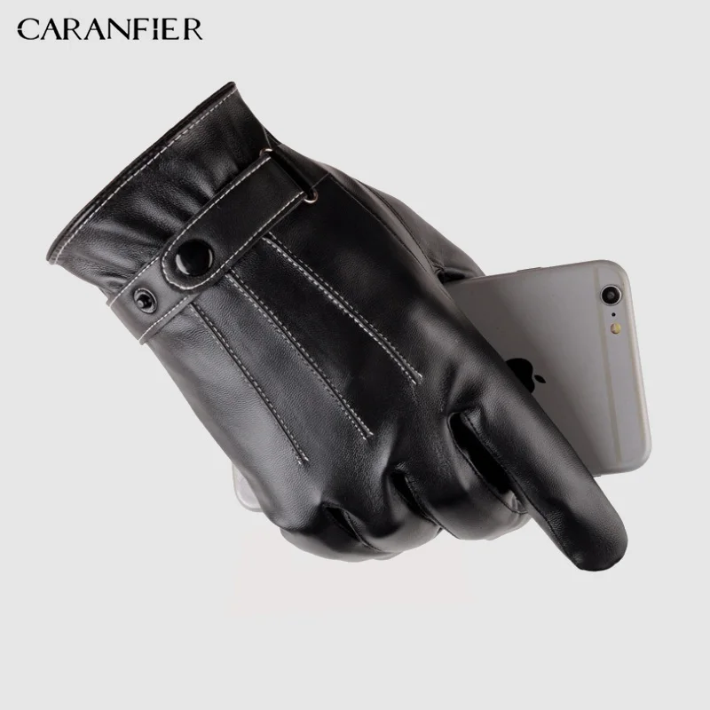 Мужские перчатки CARANFIER из искусственной кожи на осень и зиму теплые бархатные