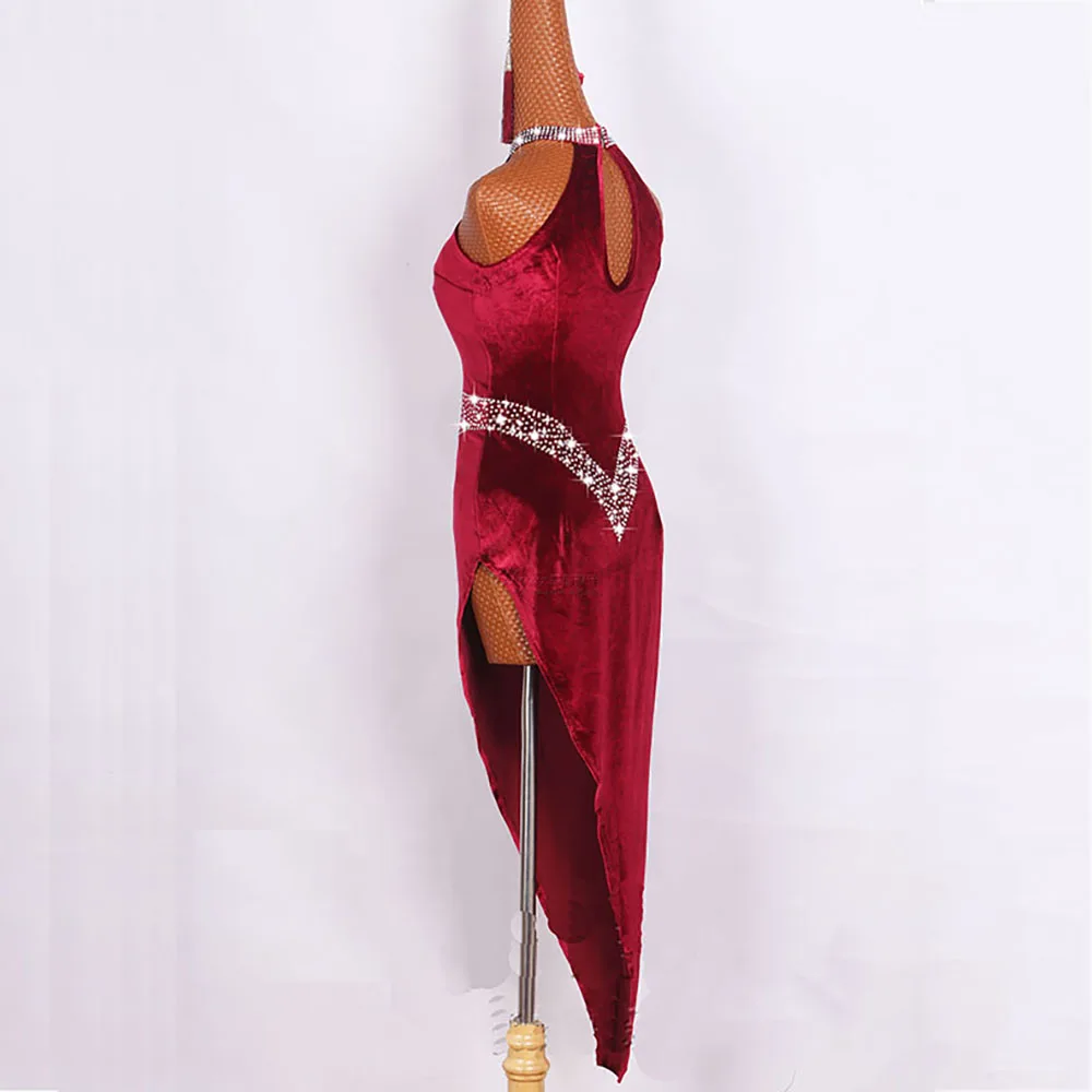 

High Quality Latin Dancing Dresses For Ladies Burgundy Elegant Fringe Skirt Women Stage Ballroom Compete Feminine Costumes