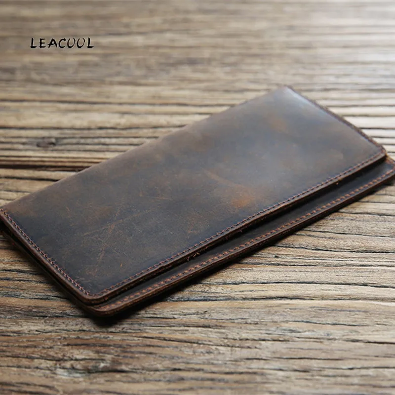 Длинный кошелек двойного сложения из натуральной кожи для мужчин и женщин