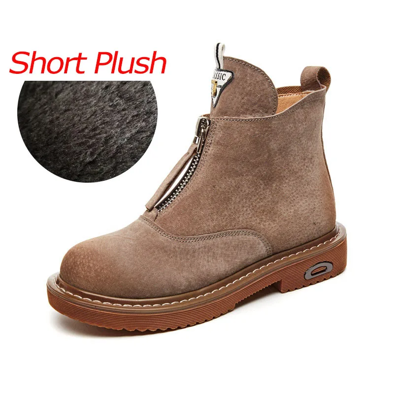 Приятная панда; Новинка года; ботинки с искусственным мехом; классические женские ботинки «Челси»; плюшевые ботильоны в стиле ретро; повседневные зимние ботинки из коровьей кожи - Цвет: sand short plush