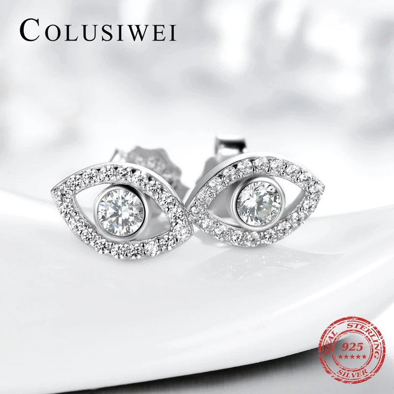 Colusiwei 2019 Роскошные серьги гвоздики из серебра 925 пробы с фианитом и прозрачными
