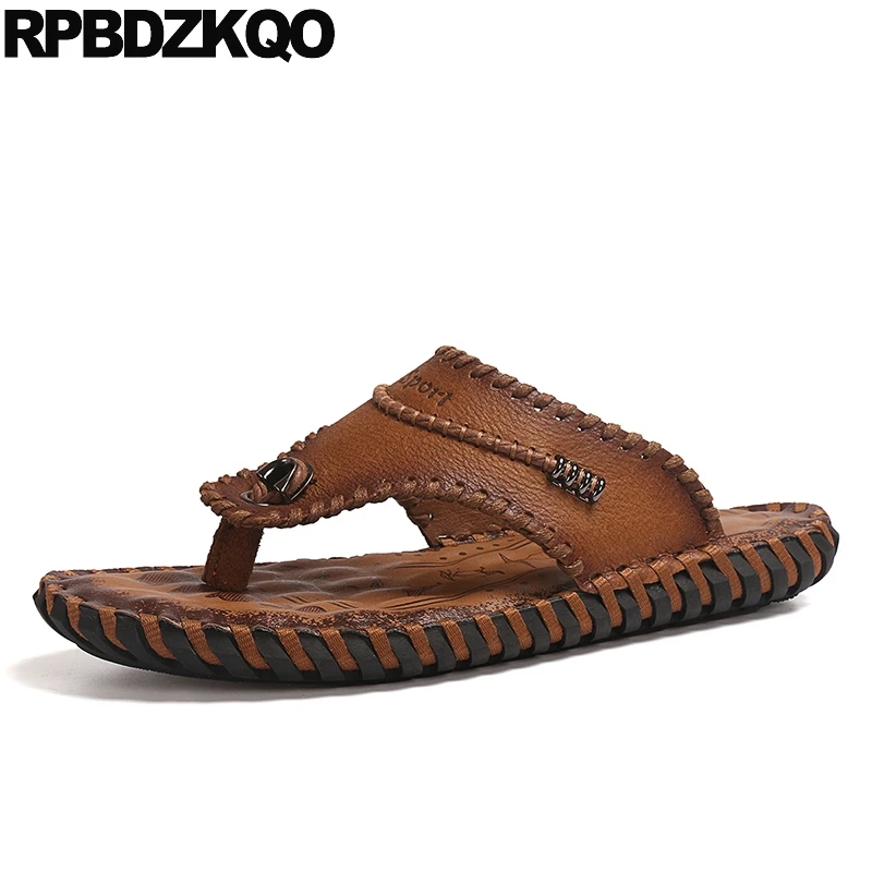 Мужские сандалии для улицы коричневые шлепанцы на плоской подошве с