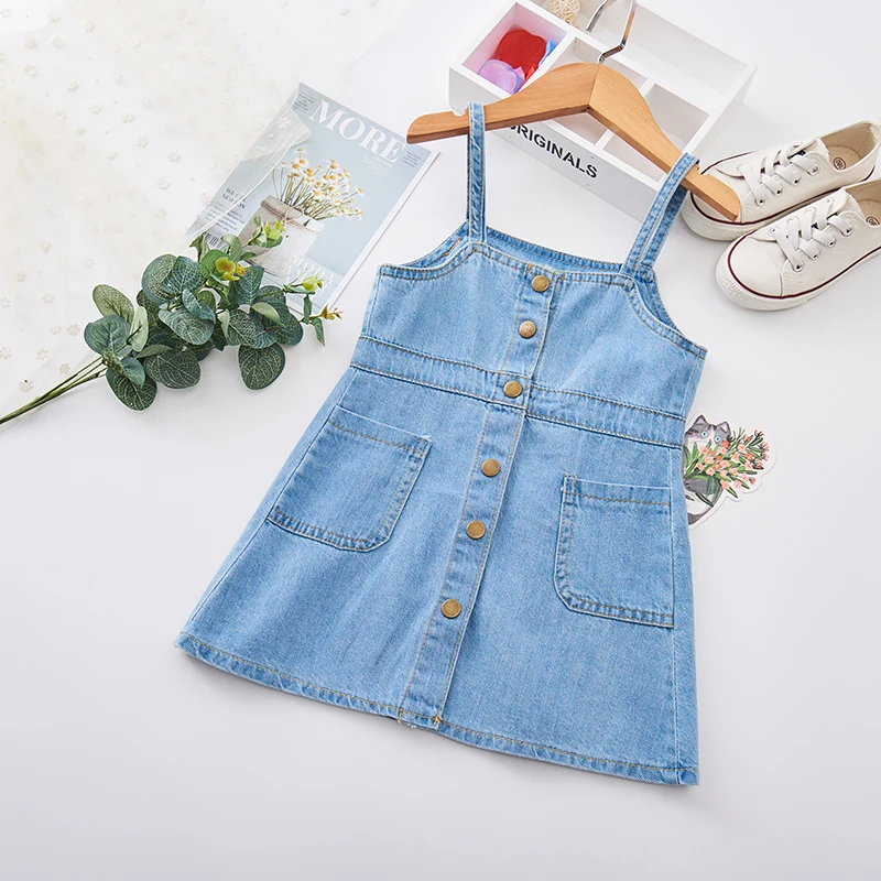 Джинсовые платья на бретельках для девочек детское джинсовое платье без рукавов