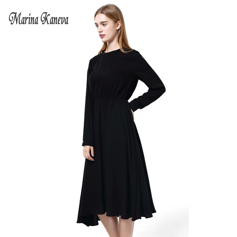 Черный с длинным рукавом платье в офисном стиле офисные Дамская Мода Vestidos Для