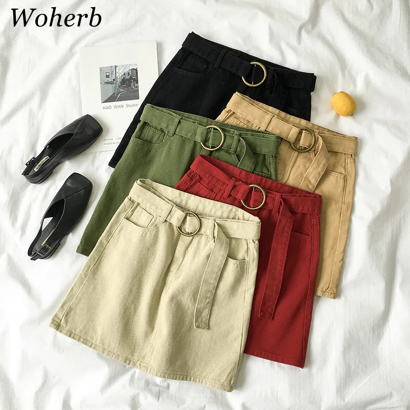 Woherb 2020 летние джинсовые юбки Женская винтажная юбка карандаш с завышенной талией