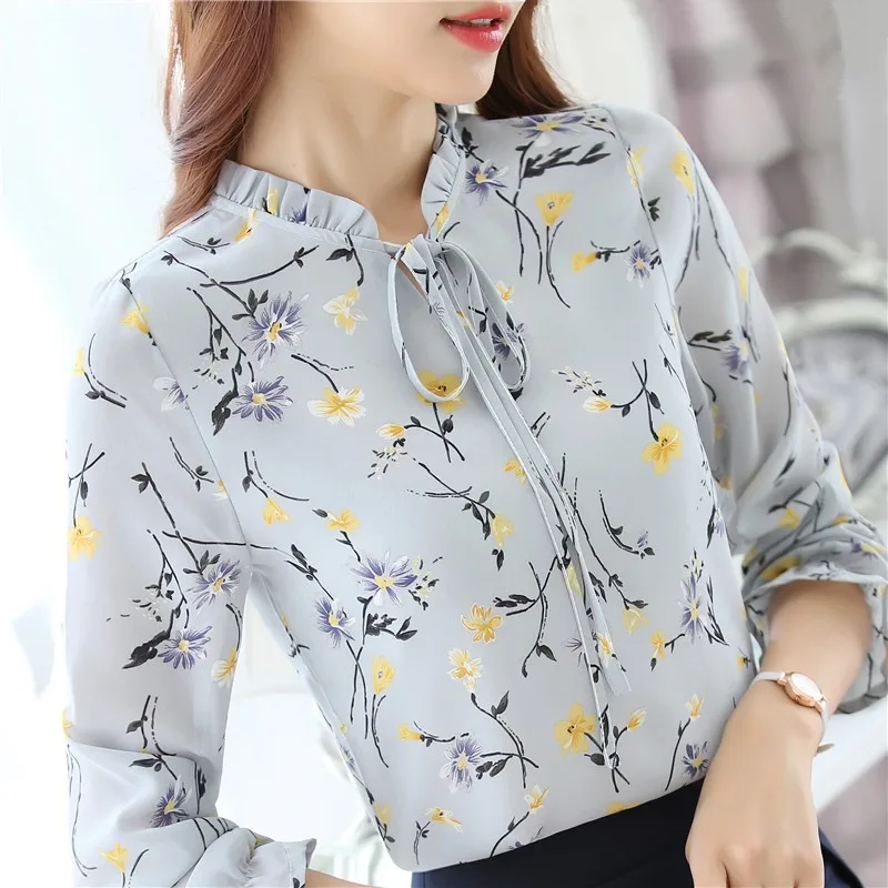 Blusas Femininas Fashion Floral Tops And Blouses Mujer Autumn Long Sleeve Femme Shirts Print Chiffon Women | Женская одежда