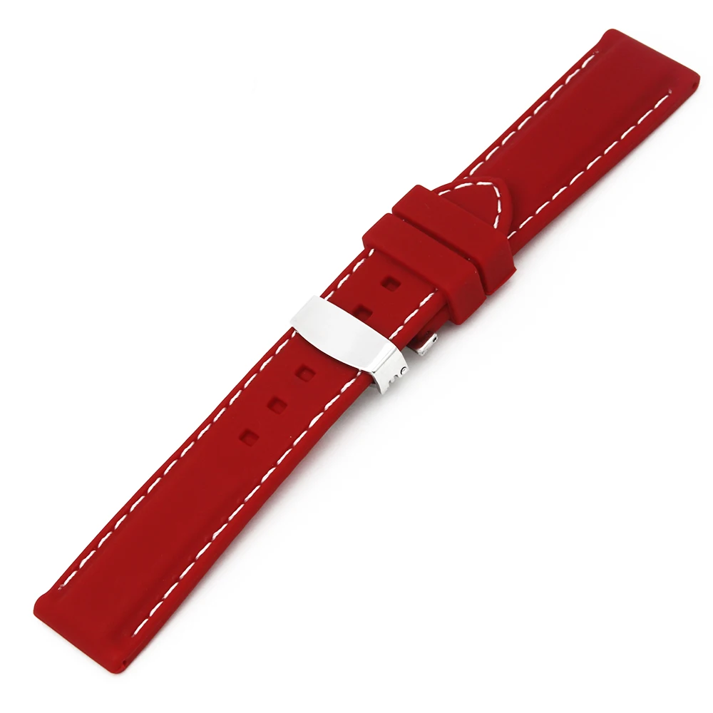 Silicone Rubber Watch Band 20mm 22mm 24mm for Tissot 1853 T035 T097 Hidden Clasp Strap Wrist Loop Belt Bracelet Black Red + Tool